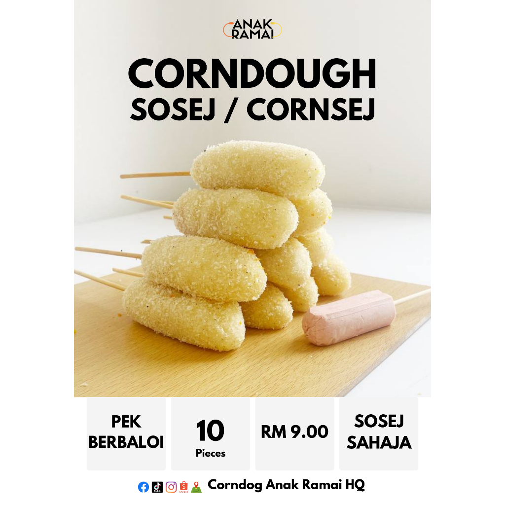 Corndough Corndog Sosej / Cornsej Anak Ramai Frozen Halal Murah Jimat Sedap Cheese Mozarella