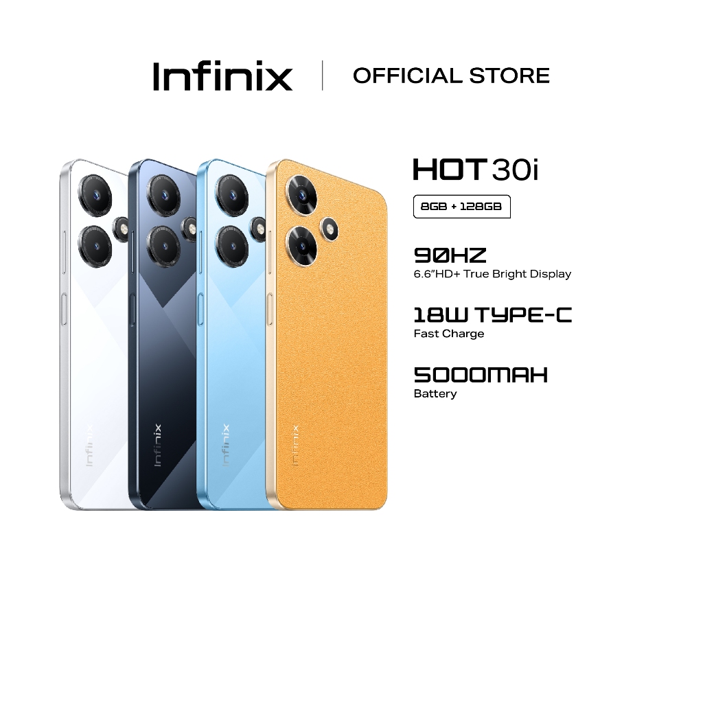Infinix Hot 30i Smartphone (up to 16GB RAM + 128GB ROM) 50MP Camera 90Hz 6.6" HD+ MediaTek G37