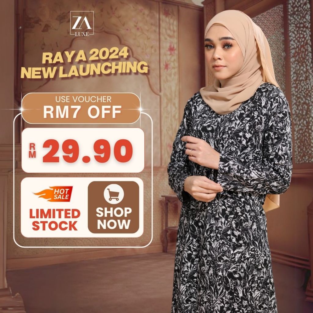 ZOE ARISSA DRESS MUSLIMAH WOMEN DRESS Floral Printed Design Dress Korean Style Formal Flowy Ironless AAYRA OneSuit Dress