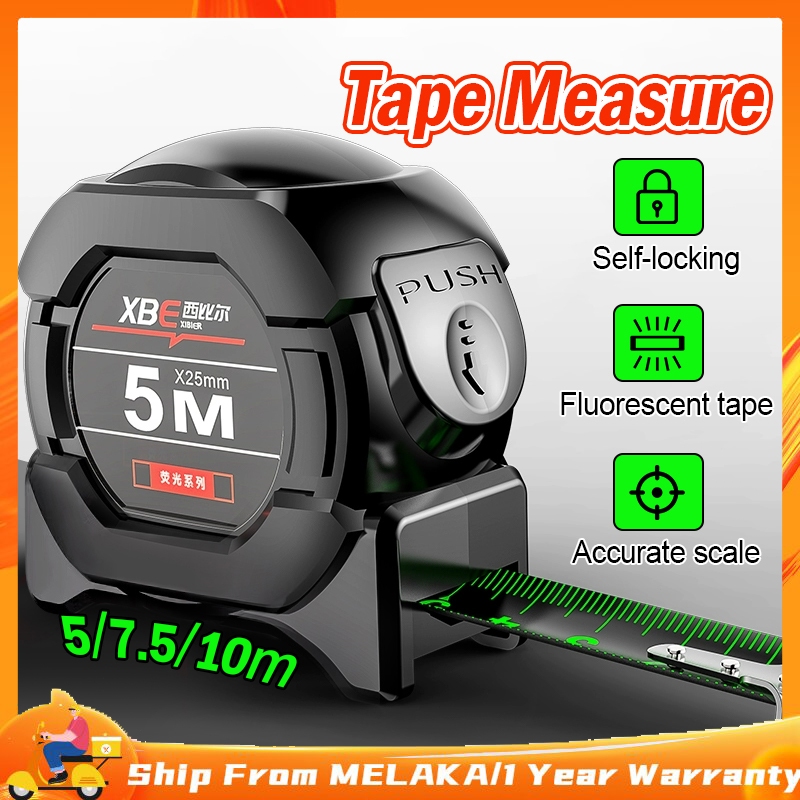 Measurement Tape Self Locking Fluorescent Steel Tape Measure Wear-resistant Ruler Measuring Tool Tylon Tali Tape Ukur 拉尺