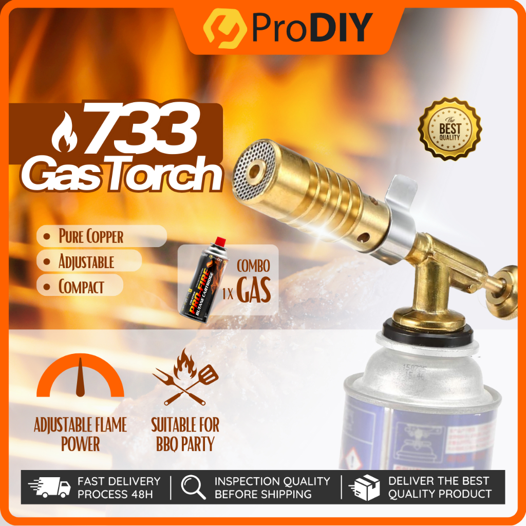 Adjustable Fire Power Gas Torch 733 Copper Flame Gun with Butane Gas Burner For BBQ Welding Outdoor Camping Portable