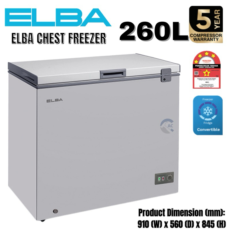 ELBA 260L Artico Series Chest Freezer EF-E2620(GR) | Peti Beku