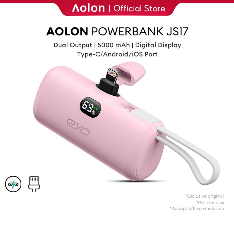 Aolon JS17 Mini Portable Power Bank 5000mAh Android Type-C & IOS Mini Emergency Charge Portable Power Bank 迷你充电宝快充