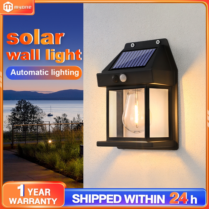 Solar Wall Light Outdoor Lighting Motion Sensor Automatic Night Light Lampu Solar Waterproof IP67 Dinding Down Light