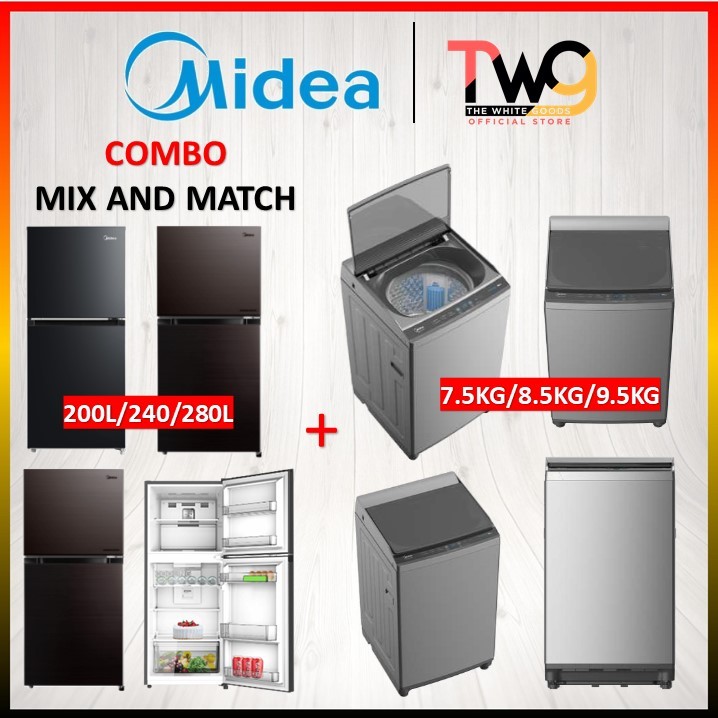 [COMBO] MIDEA (200L/240L/280L) Twin Door Fridge + (7.5KG/8.5KG/9.5KG) Fully Auto Top Loading Washer