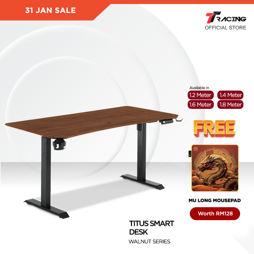 TTRacing Titus Smart Desk Walnut Oak Edition Ergonomic Wood Table Standing Desk