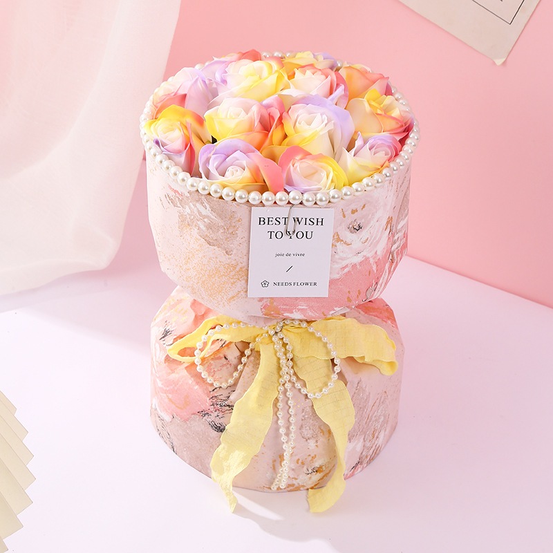 Soap Flower Round Shape Roses Bouquet Box Gift Birthday Valentines Anniversary Wedding Farewell Mother Bunga Sabun 香皂花束