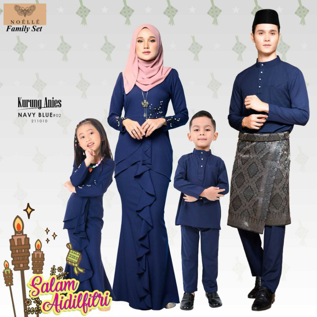 NOELLE Baju Raya Family Sedondon 2024 Baju Kurung Ibu Anak Baju Melayu Ayah Anak Baby Sedondon ANIES - NAVY BLUE 02
