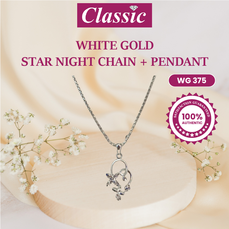 White Gold 375 Star In the Night Chain + Pendant Necklace Loket