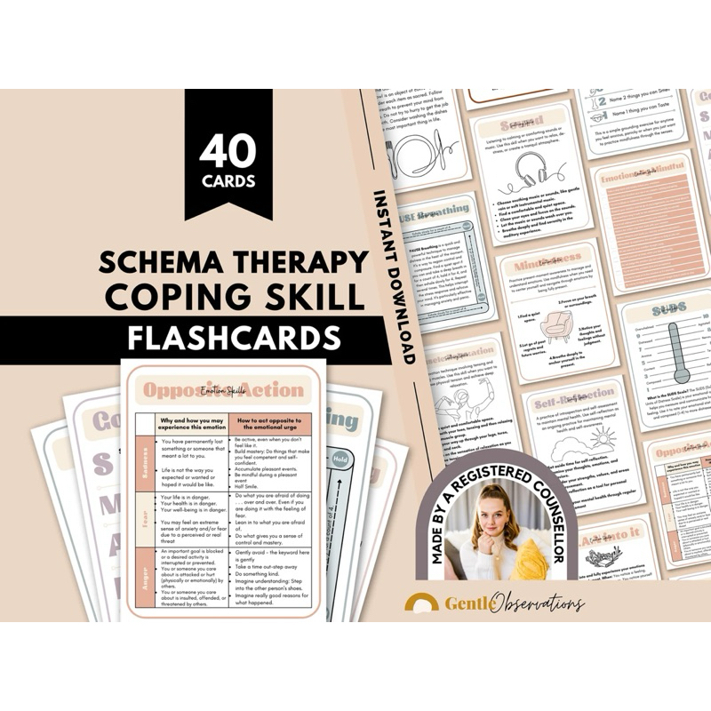 Schema Therapy Coping Skill Cards Include: DBT Skills, Somatic Therapy, Reparenting Script, Goal Setting, Journal Prompt