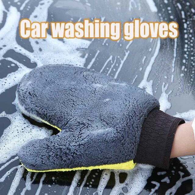 Car Wash Hand Glove Plush Microfiber Mitt Hand Towels Multi Function Dual Sided Coral Fleece Cleaning Kain Lap Kereta