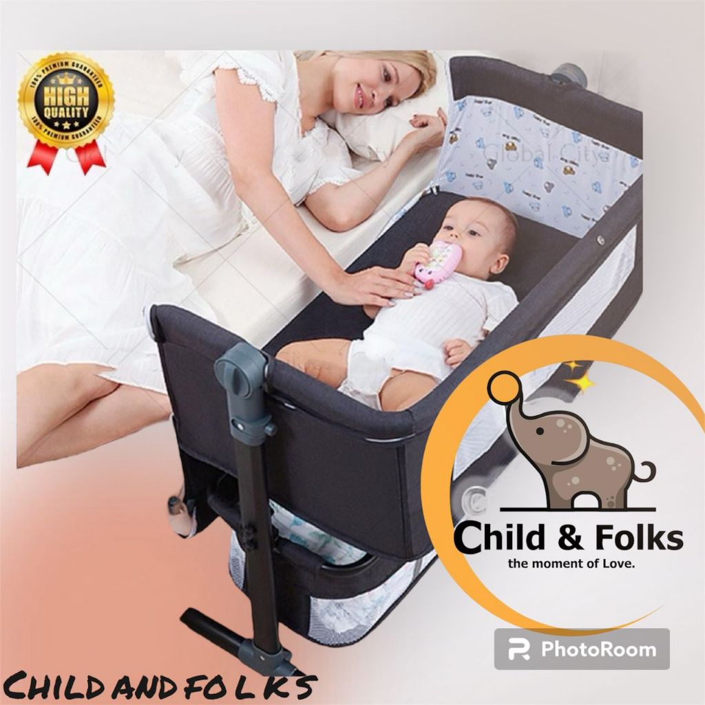 CHILDANDFOLKS Large Size Baby Cot Baby Side Crib Multifunctional Cradle Stitching Large Bed Foldable Cradle