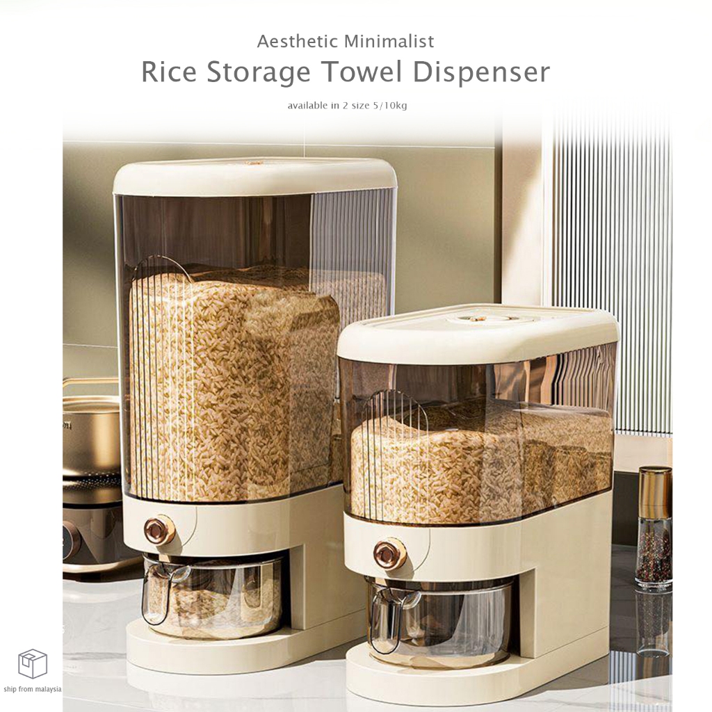 CYCF Aesthetic Minimalist Rice Dispenser Storage Tower 5/10KG with Button & Rice Cup