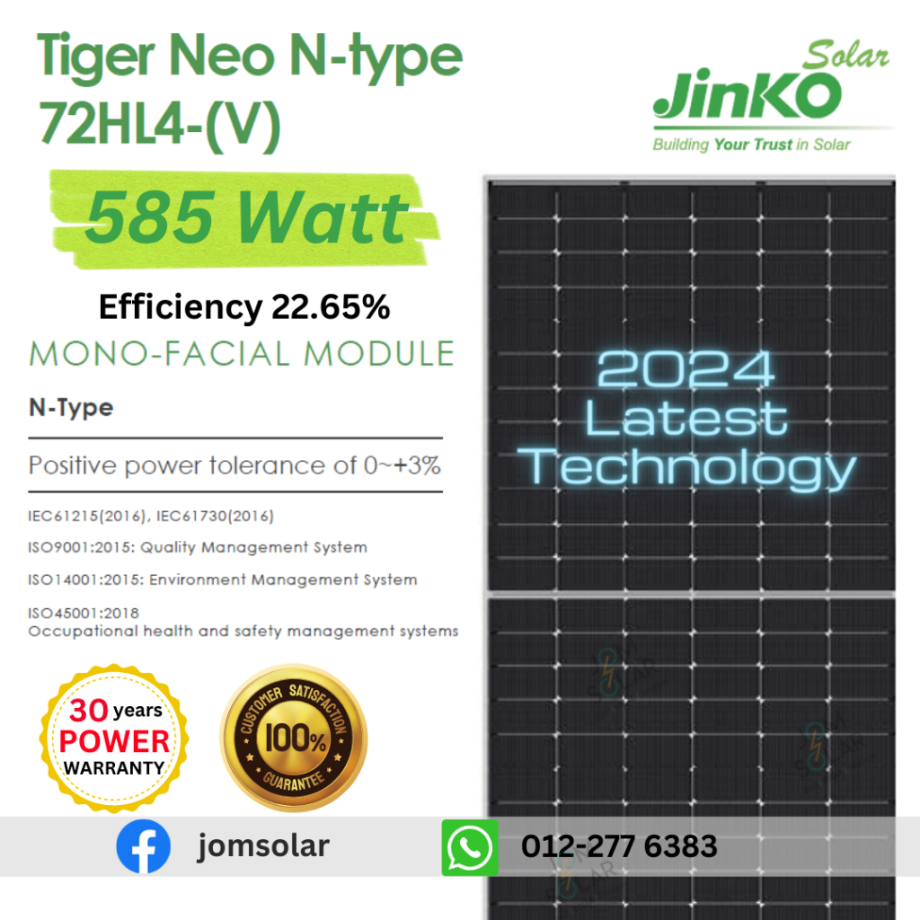 585W /575W Bifacial Jinko Solar N-Type Monocrystalline Solar Panel -Tier 1 - Grade AAA - Jomsolar