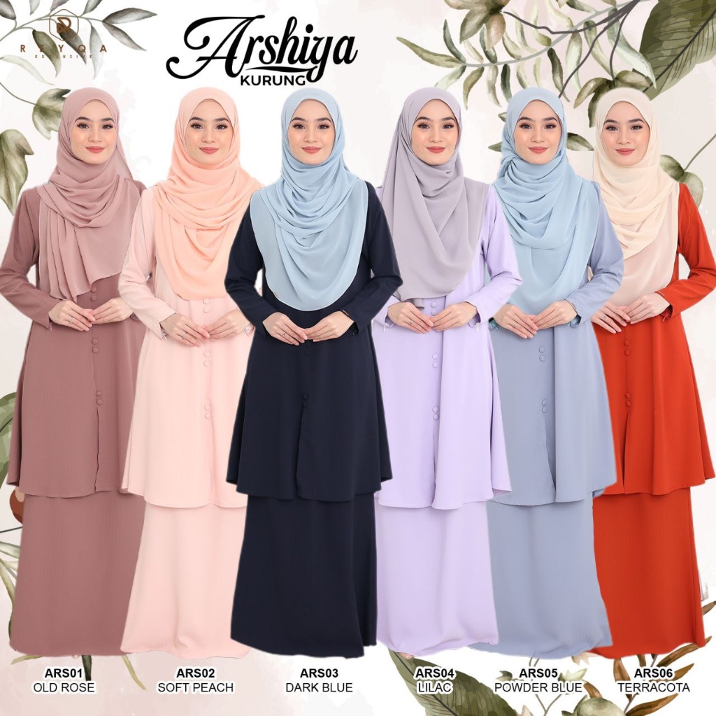 KURUNG ARSHIYA - Baju Kurung Moden Plain Peach Powder Blue Lilac Rose Pink