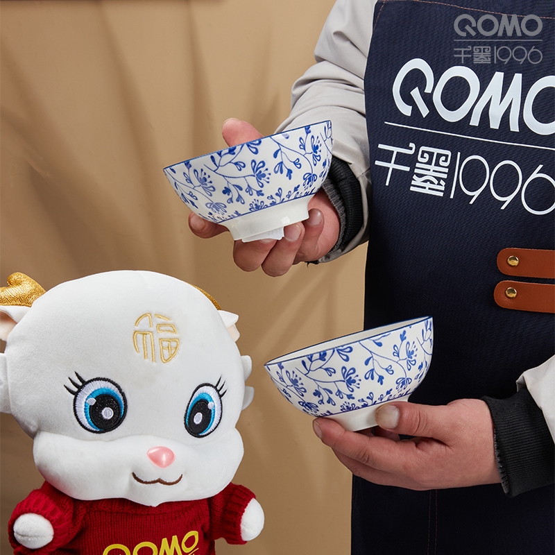 QOMO Ceramic Plate Dinner Plates Ceramic Tableware Pinggan Dessert Pasta Bowl Deep Plate Salad Plate