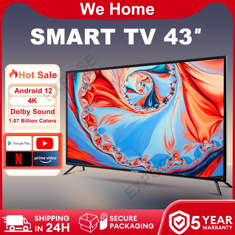 Smart TV 43 inch Android 12 Television 4K Slim Screen 43” LED TV With Bracket Android TV Netflix/Youtub