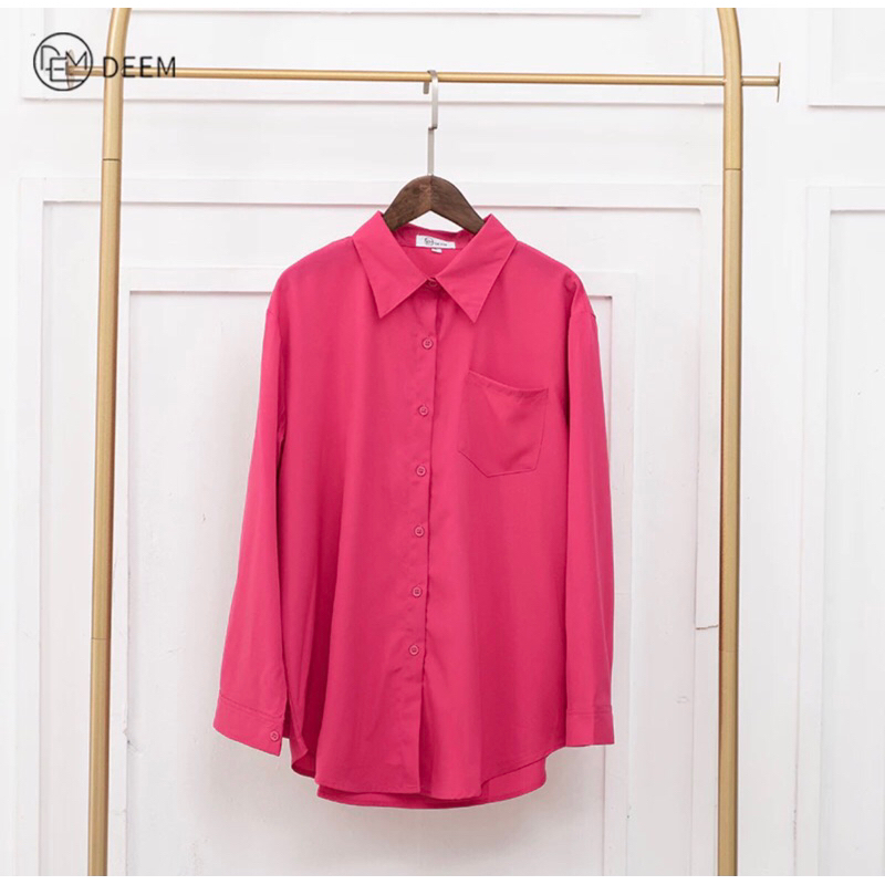 DEEM Lapel pocket shirt versatile loose casual long sleeve suncreen top kemeja legan panjang perempuan