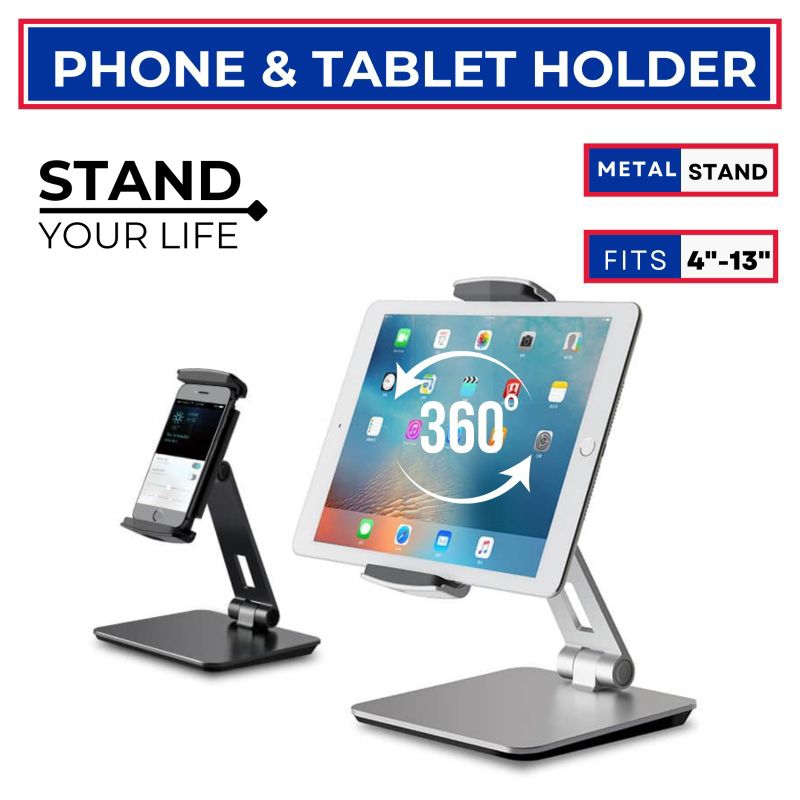 Premium AP-7XN 4"- 13" Aluminium Pro Desktop Phone Stand Tablet Holder Tab Phone Holder Fits 4-12.9" Tablet/Phone