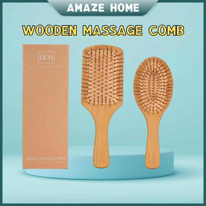 AMAZEHOME Wooden Hair Comb Hair Brush Bamboo Paddle Brush Massage Comb Anti Static Sikat Rambut Kayu 气垫木梳子