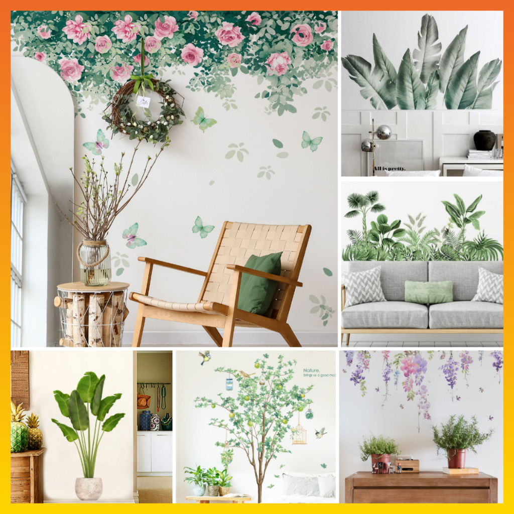 [2024 New❗️ ] Modern Tropical Green Plants Flower PVC Wallsticker Green Leave Wall Decoration Removeable Stickers