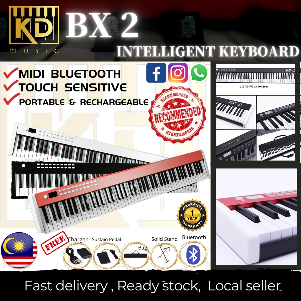 ☆RECHARGEABLE☆ PORTABLE BLUETOOTH MIDI KEYBOARD BX 2 + SUSTAIN PEDAL + FREE BAG + FREE SINGLE STAND