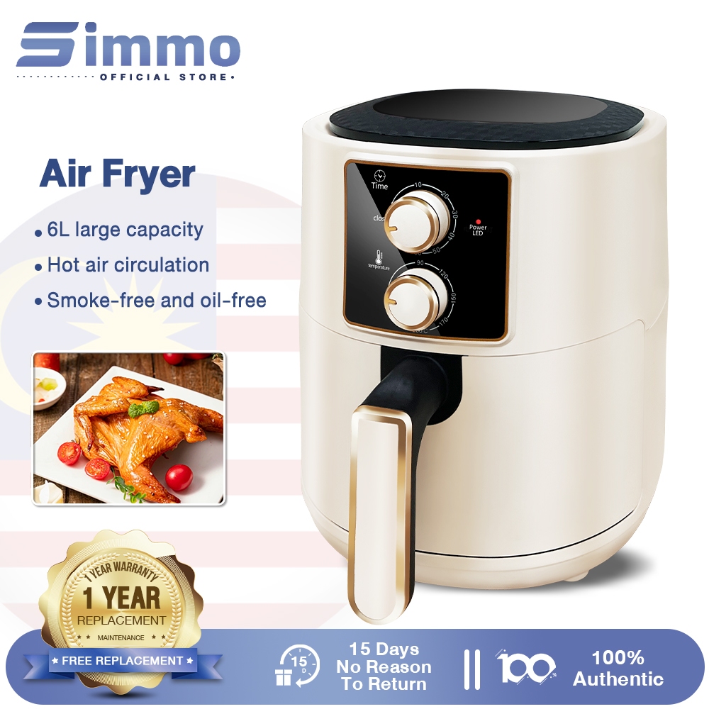 Simmo Air Fryer 6L Large Capacity 1350W Air Fryer Oven Rapid Heating Oil Free Roaster Auto Power Off 空氣炸鍋