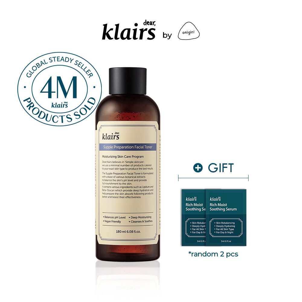 Klairs Supple Preparation Facial Toner - 2 Sizes [Gift For 180ml Only] Klairs Random Samples x 2