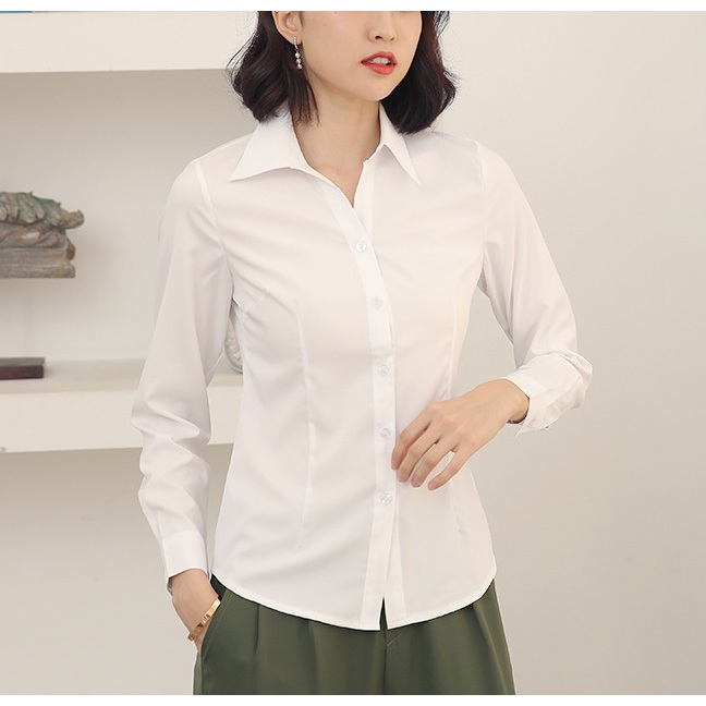 Baju Kemeja Wanita Lengan Panjang Office Lady Solid Colour Long Sleeve Blouse Women Formal Top Shirts