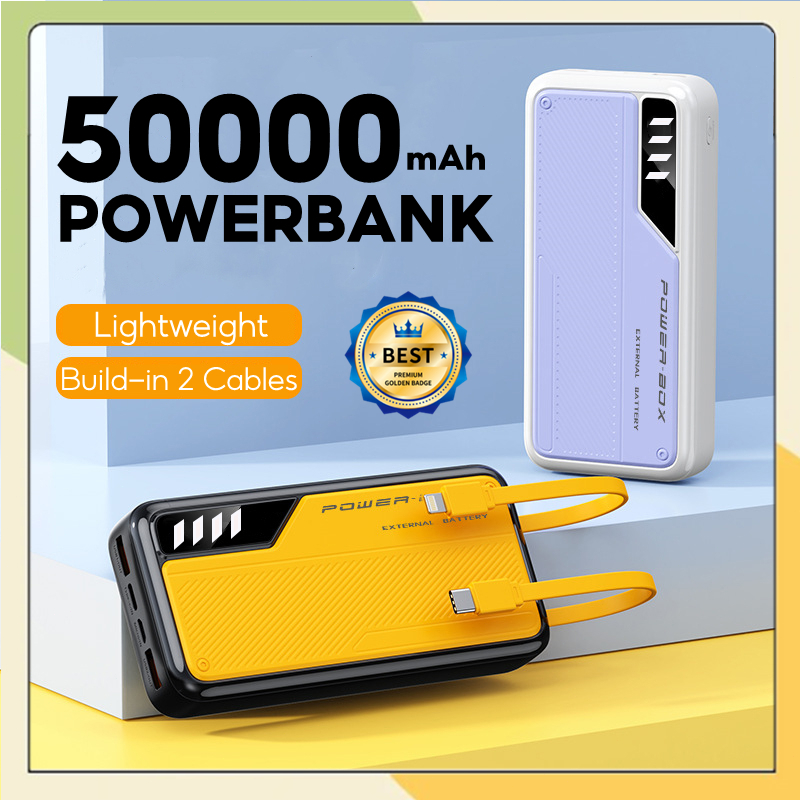 50000mAh Power Bank Digital Display Screen Ultra Thin Powerbank with Cable LED Lights External Batteries 20000mAh