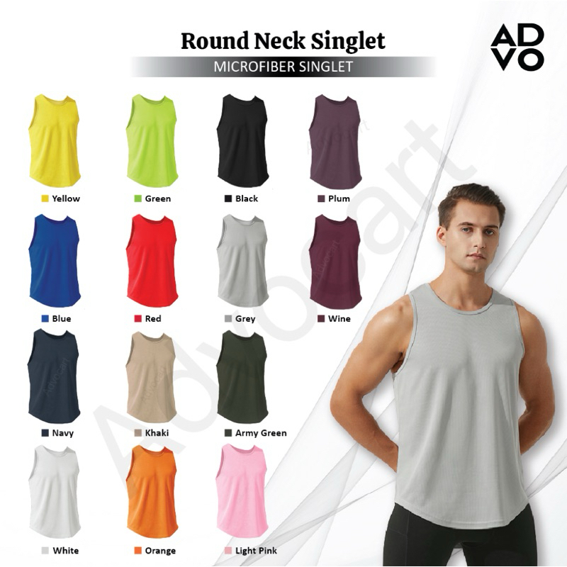 ADVO Microfiber Singlet Men Round Neck Sleeveless Baju Lelaki Plain Unisex Quick Dry Baju Tank Top