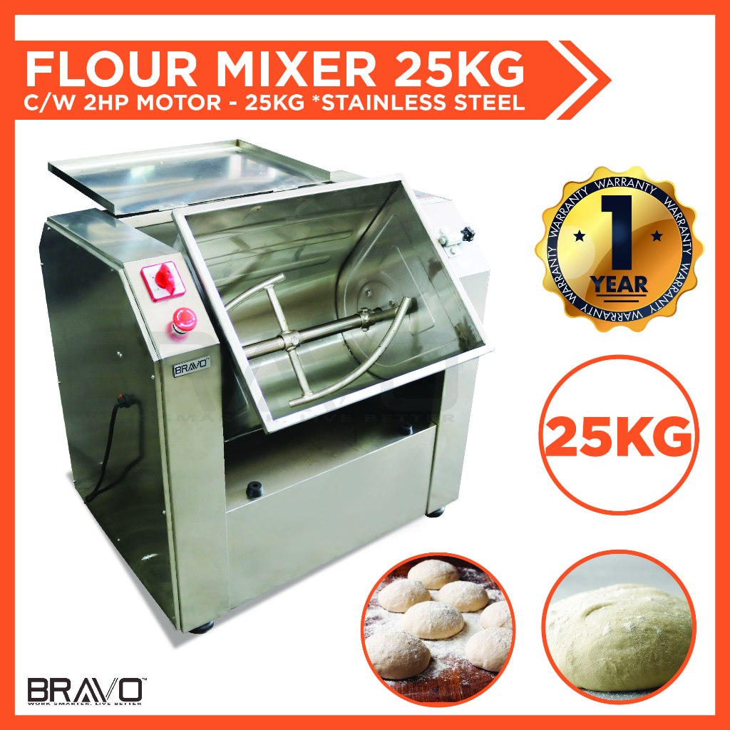 Bravo Flour Mixer 25KG Stainless Steel (2HP Motor) | Mesin Uli Tepung /Dough Mixer Industri Untuk Keropok Lekor, Karipap
