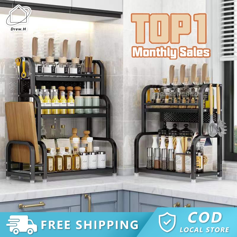 Kitchen Spice Rack Kitchen Rak Dapur Rak Rempah Stainless Steel Seasoning Storage Rak Condiment Rack Storage Racks shelf