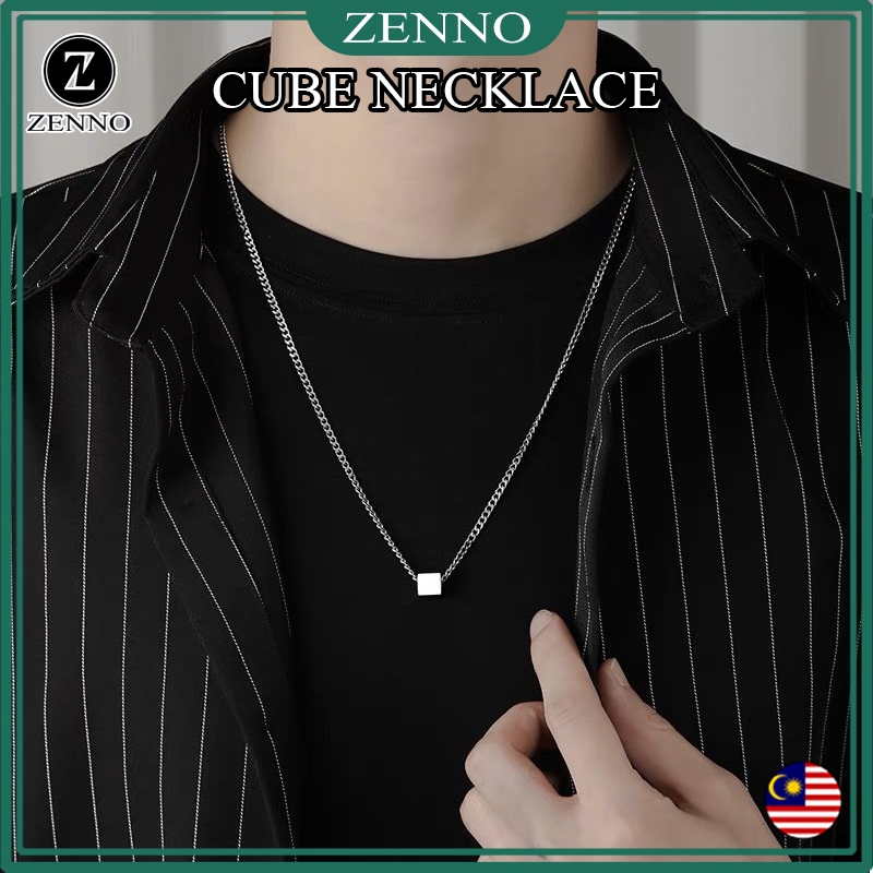 Zenno Cube Necklace Stainless Steel Hip Hop Style Minimalist Titanium Chain Necklace For Men Women Rantai Leher Lelaki项链