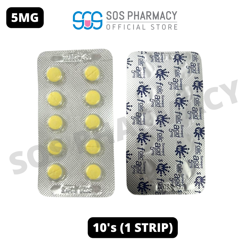 Sunward Folic Acid 5mg Tablet 10's (1 strip)