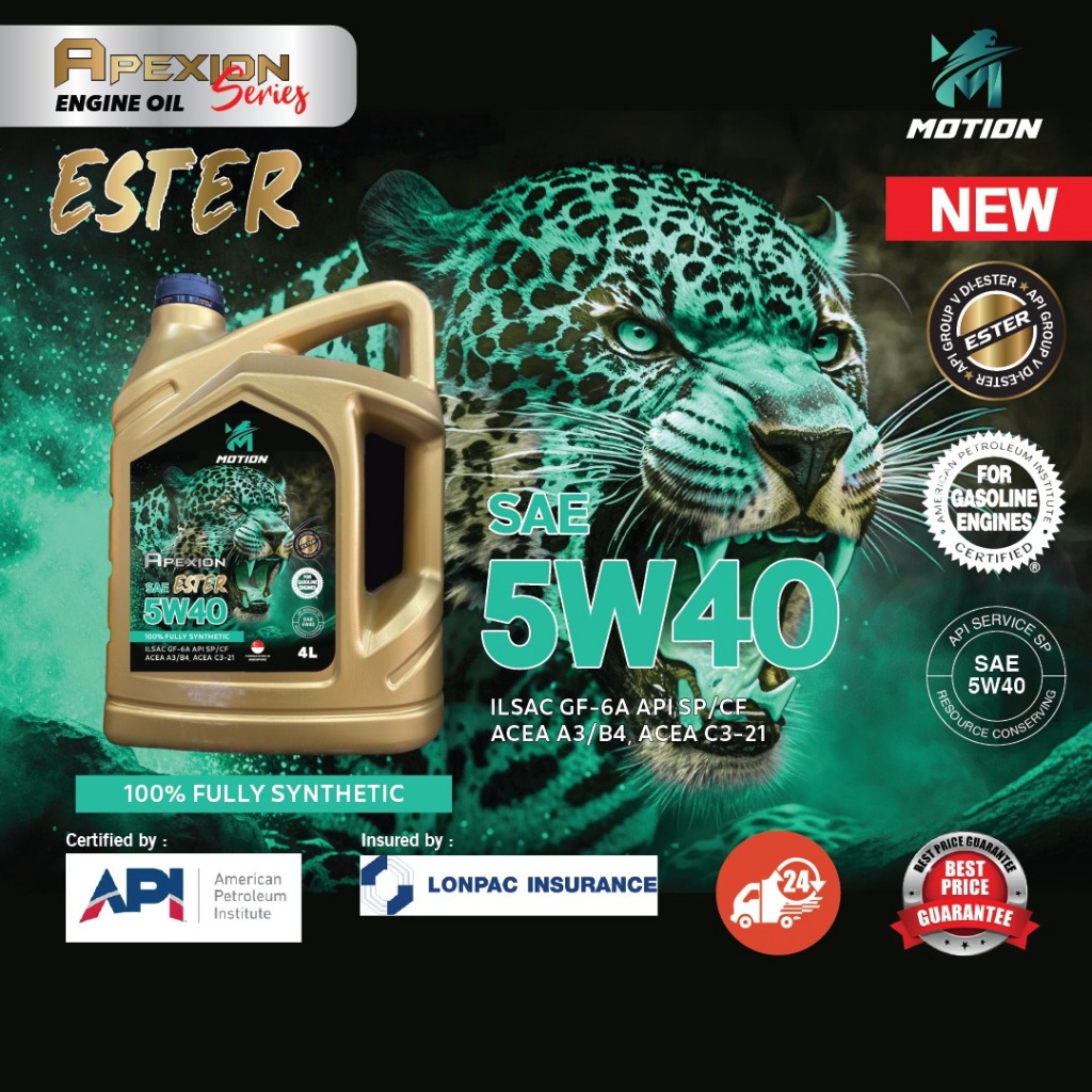 MOTION 5W40 Ester APEXION API SP Fully-Synthetic Engine Oil 4L oil minyak pelincir kereta all car perodua honda nissan