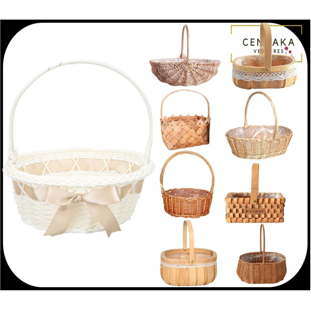 Flower Rattan Bamboo Oval Wicker Woven Weaving Gift Basket Bakul Hantaran Buah Rattan Hamper Raya 2024 Rotan