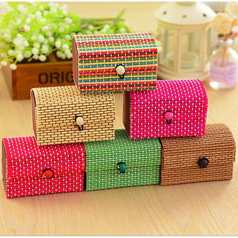 Ring Necklace Earrings Bamboo Wooden Case Jewelry Storage Boxes Holder Gift