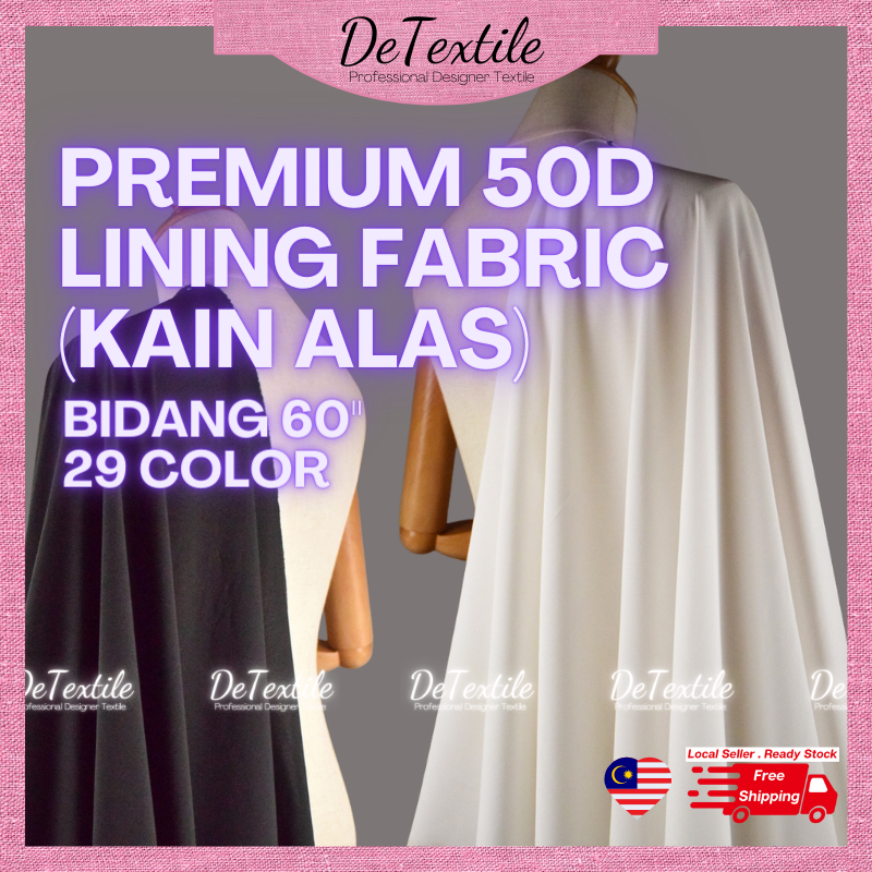 DeTextile Premium Super Soft 50D Lining Fabric For Wedding Dress Gown Kain Alas Baju Kain Lining Pongee Bidang 60"