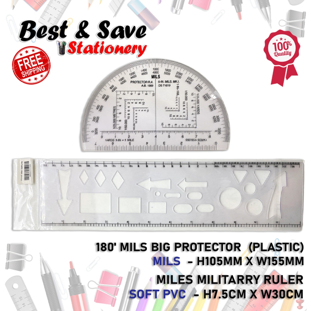 ( BEST & SAVE ) 180' MILS BIG PROTECTOR RULER & MILES RULER SOFT PVC MILITARY RULER
