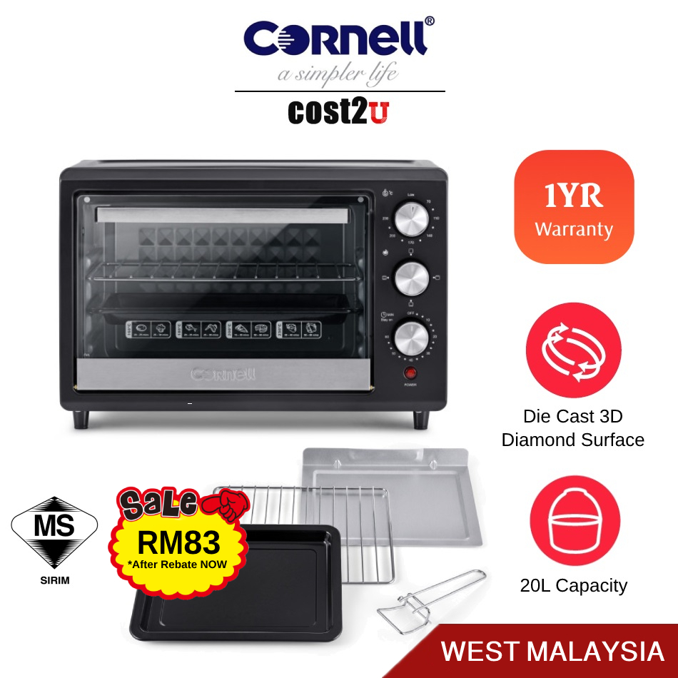 Cornell 20L Electric Oven with 3D Diamond Surface | CEO-E2010X (Grill Oven Toaster Ketuhar Elektrik 电烤箱)