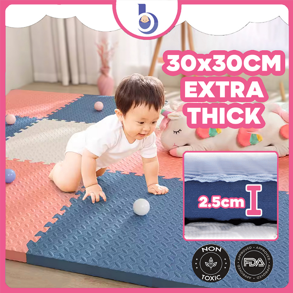BabyBloo Baby Playmat 30x30x2.5CM EVA EXTRA Thick Foam Play Mat Puzzle Carpet Mat Puzzle Floor Carpet Karpet Bayi Tikar