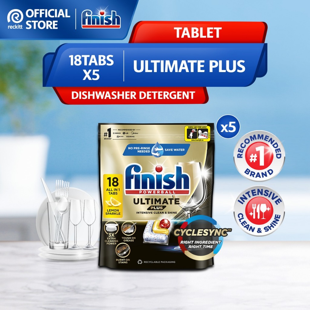 Finish Ultimate Plus Power Ball Dishwasher Cleaning Tablets (18tabs x 5)