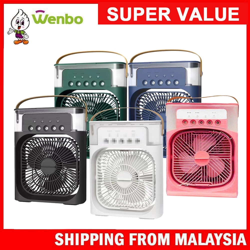 Wenbo 3 In 1 USB Air Cooler Fan  Mini Portable Fan  Humidifier Purifier Mist Cooler With 7 Colors LED Light