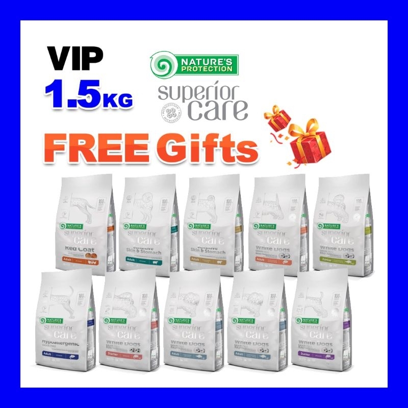 [FREE GIFT + FREE SHIP] VIP 1.5kg Nature's Protection Superior Care White Dogs / Red Coat