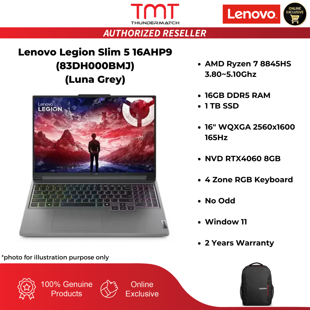 Lenovo Legion Slim 5 16AHP9 (83DH000BMJ) Gaming Laptop | AMD Ryzen 7 8845HS | 16GB RAM 1TB SSD | 16"
