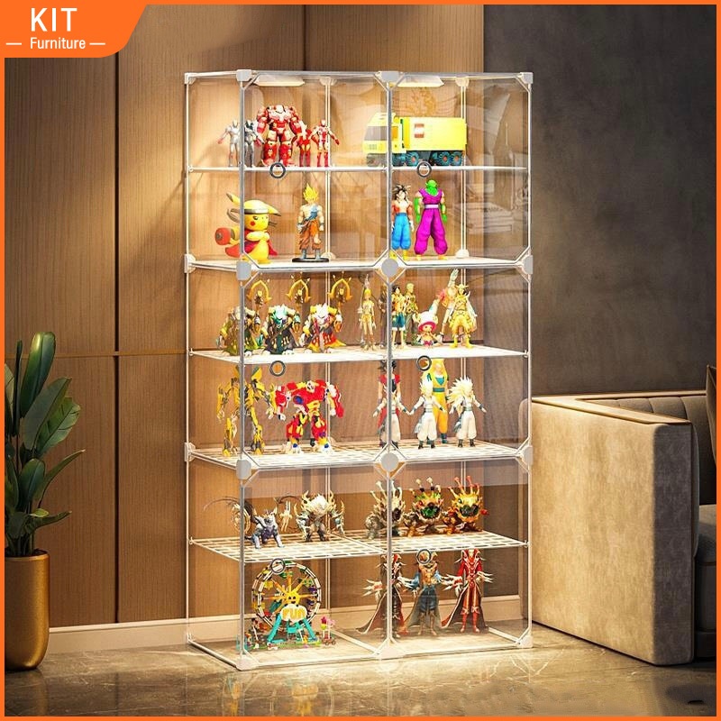 Shelf Model Toy Transparent Display Cabinet Acrylic Showcase Gundam Storage Display Cabinet Hand-Made Case with Light