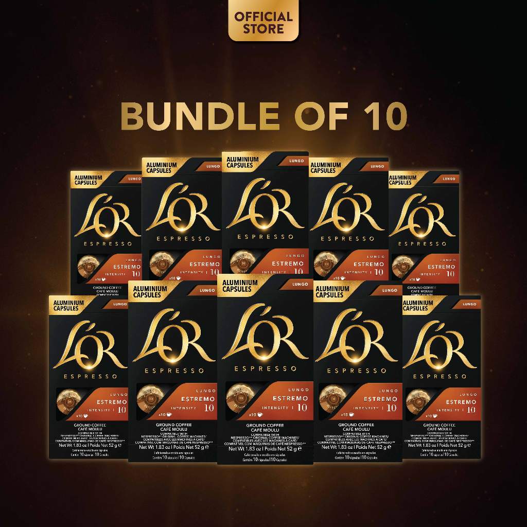 (Bundle of 10)L’OR Espresso Lungo Estremo Intensity10 Coffee Capsules-Compatible with Nespresso®*Original Coffee Machine