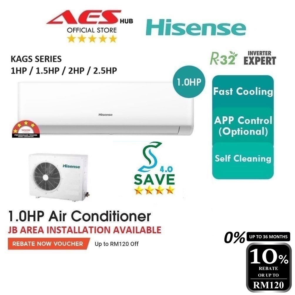 CAN INSTALL Hisense Aircond Inverter 1HP 1.5HP 2HP 2.5HP Air Conditioner Aircon Air Cond 1HP 冷气机 冷氣機 KAGS AI10KAGS