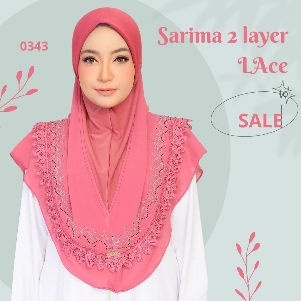 Shop tudung sarung 2 Llayer lace online | 0343 | Fabric Chiffon Hijab | SARIMA 2024 stylish muslima fashion hijab Renda